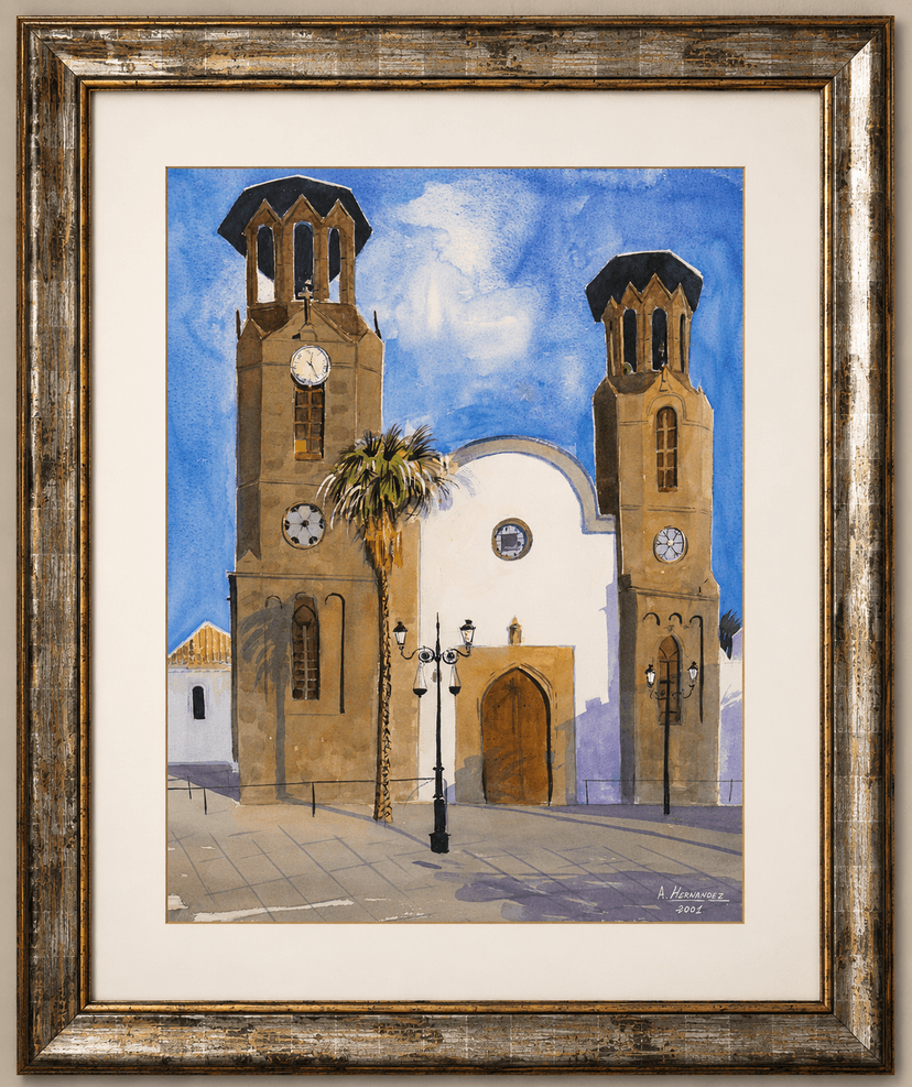 Iglesia Canarias 2 - Acuarela sobre papel enmarcada - 60 x 72 cm
